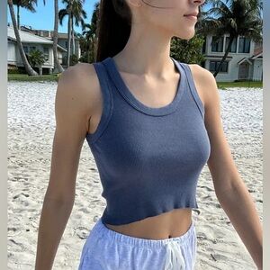 Brandy Melville connor tank blue navy dark washed blue ribbed knit. NWT